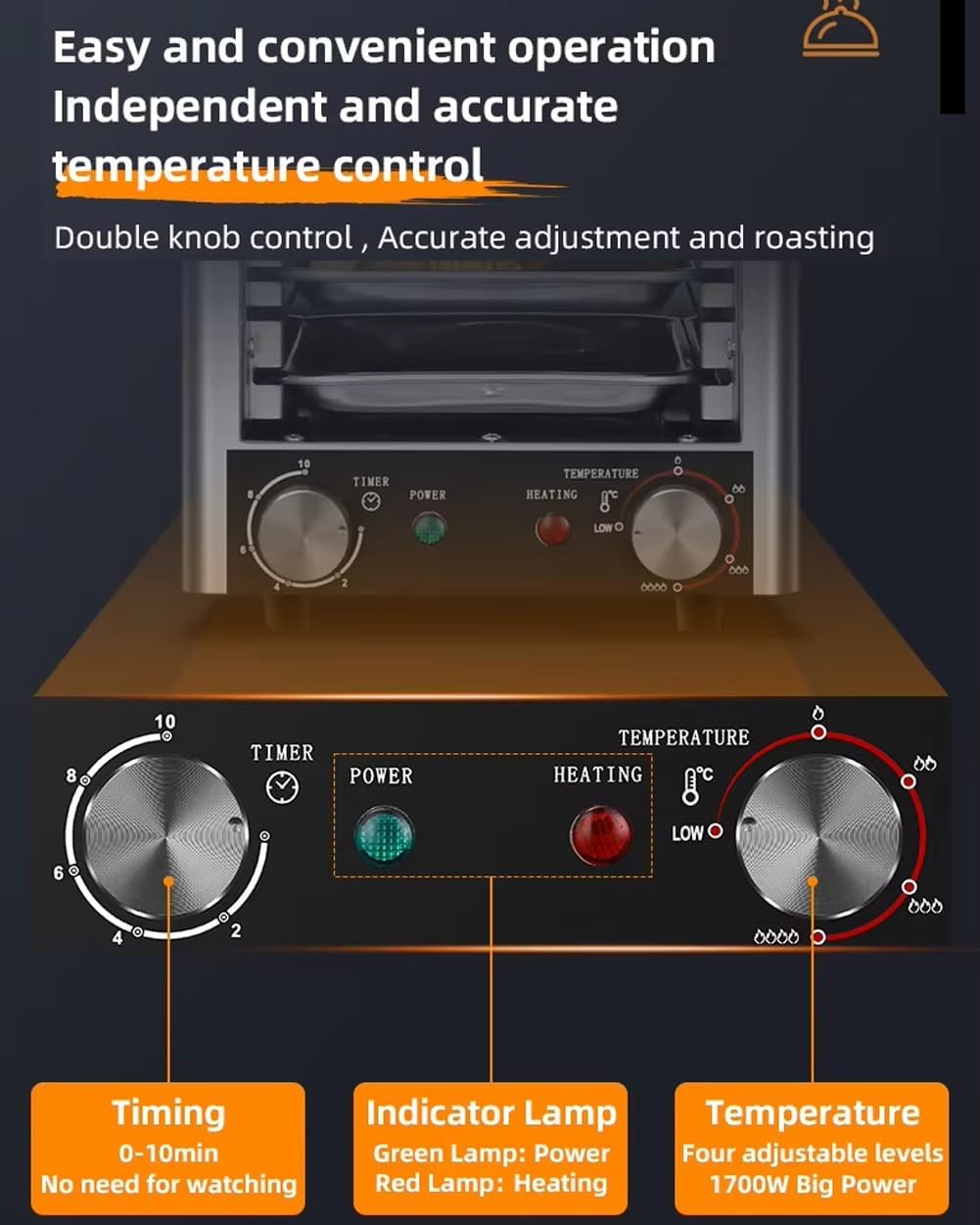 1700W Commercial Steak Oven Grill, Stainless Steel Smokeless Barbecue Grill, 200-800℃ Adjustable Temperature, 10Mins Timer, Indoor Baking Pizza Oven Cooker for Outdoor, C