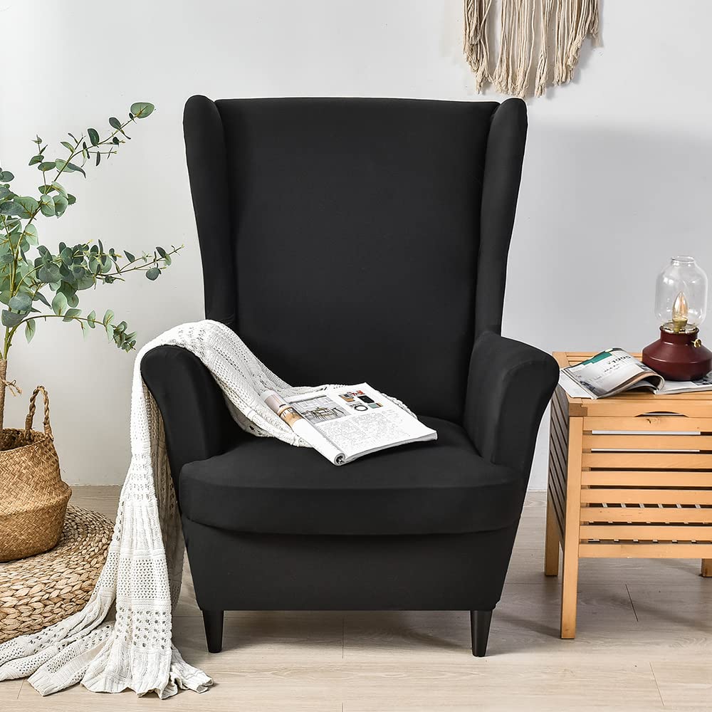 Chnshome Black Wingback Chair Slipcovers Armchairs Wing Chair Covers 2 Piece Wing Back Armchair Covers