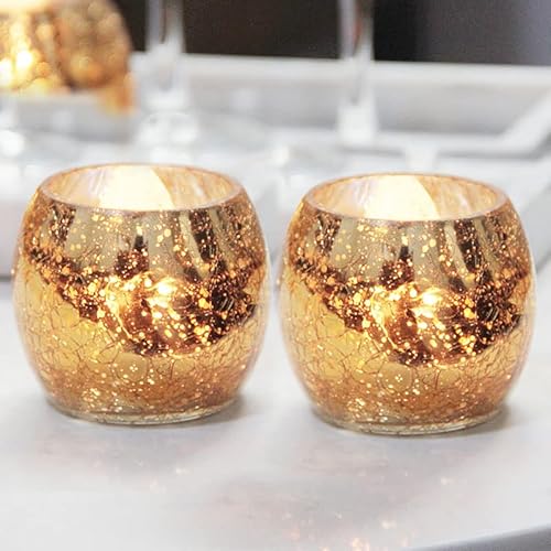 Asvert Lot de 2 Photophores en Verre Bougie Decorative Chandelier Bougeoir Decoration Table Bougeoir Doré pour Saint Valentin Noel Mariage Halloween Anniversaire Fête Cover