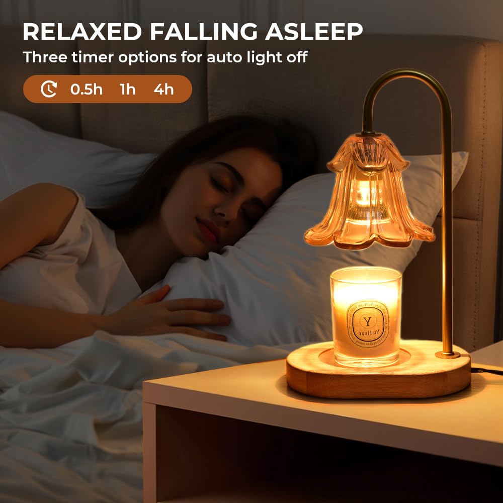 Lsctiff Candle Warmer Lamp with Timer Dimmer for Bedroom, Wax Melt Warmer Lamp with 2 Bulbs for Jar Candles, Mothers Day Birthday Gifts for Mom Women (Amber)