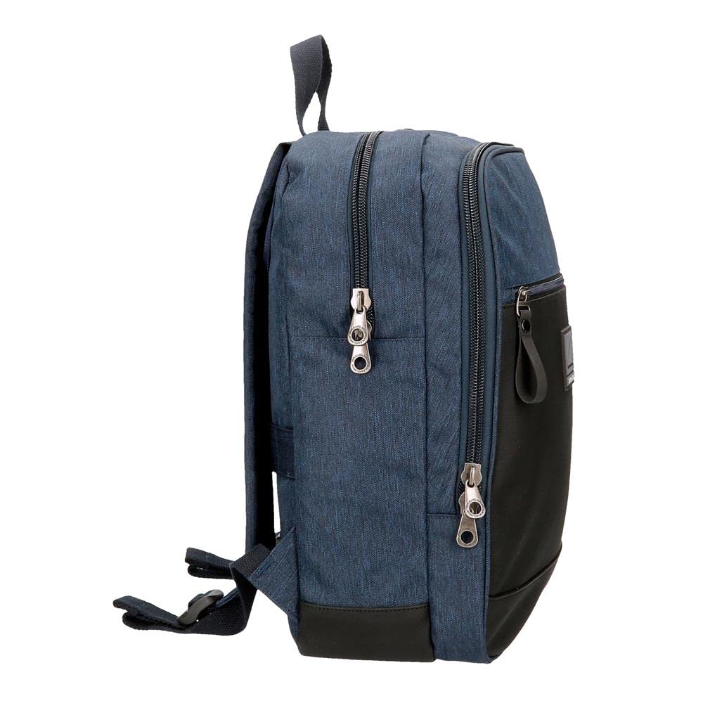 Pepe Jeans Fenix Mochila para Portátil Doble Compartimento Adaptable 15,6" Azul 28x40x14 cms Poliéster con detalles en Piel Sintética 15,68L
