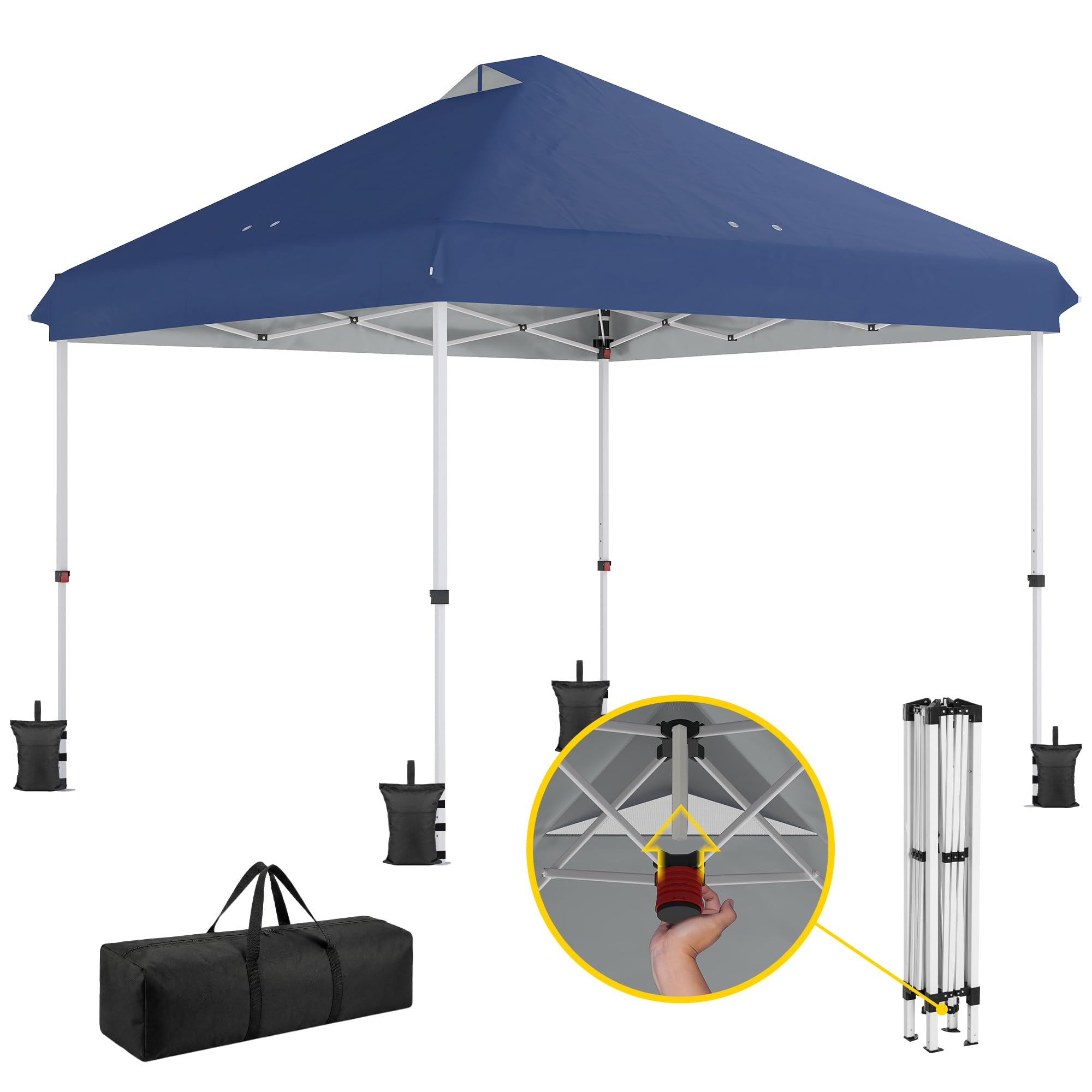 Outsunny Dark/Blue 3 X 3 M Pop Up Gazebo W/ Wheels, One-Touch Party Tent