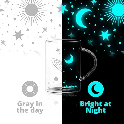 Miniatura 4 de Astronomy Lovers - Juego de 2 tazas de cristal para amantes de la astronomía, diseño de cielo nocturno, juego de 2 tazas cambiantes de luz, taza