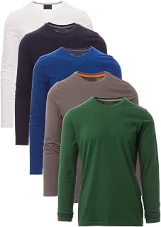 Herren 5er Pack Langarmshirts aus Baumwolle - Longsleeve dünne Basic Shirts, Unterziehshirt Arbeit & Freizeit, figurbetontes Shirt Langarm, Männer Set Rundhals-Shirts, bequem atmungsaktiv