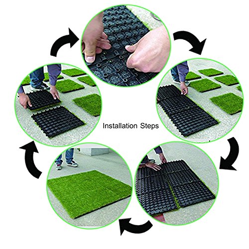 Qyh Artificial Grass Tile Interlocking Lawn Patches Square Grass Mats Fake Grass Turf Tiles Synthetic Grass Carpet For Indoor Outdoor Patio Flooring 1'X1' (9 Pieces) #TOP6