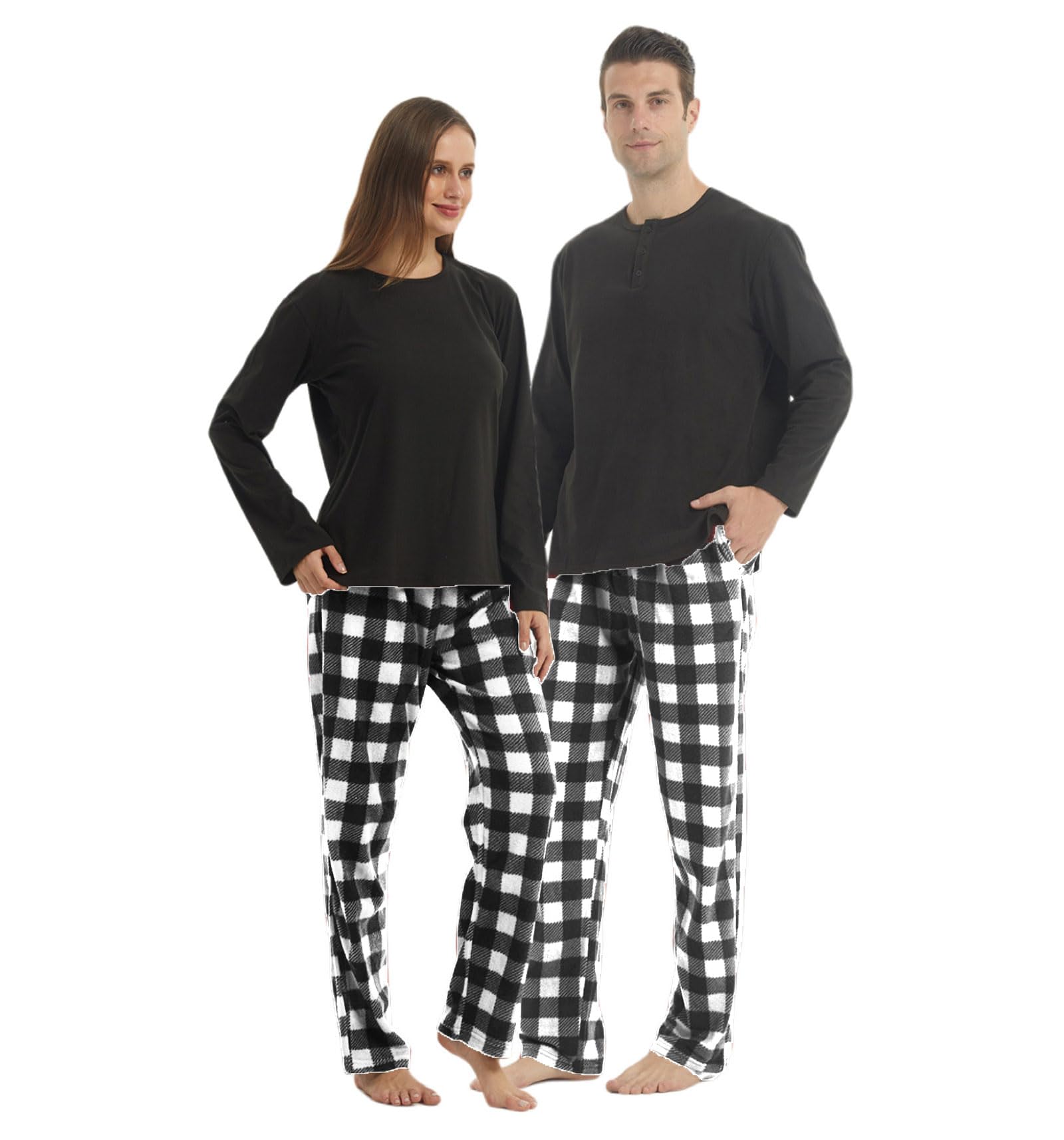 YUSHOW Ensemble Pyjama Couples Homme et Femme en Polaire Bas à Carreaux