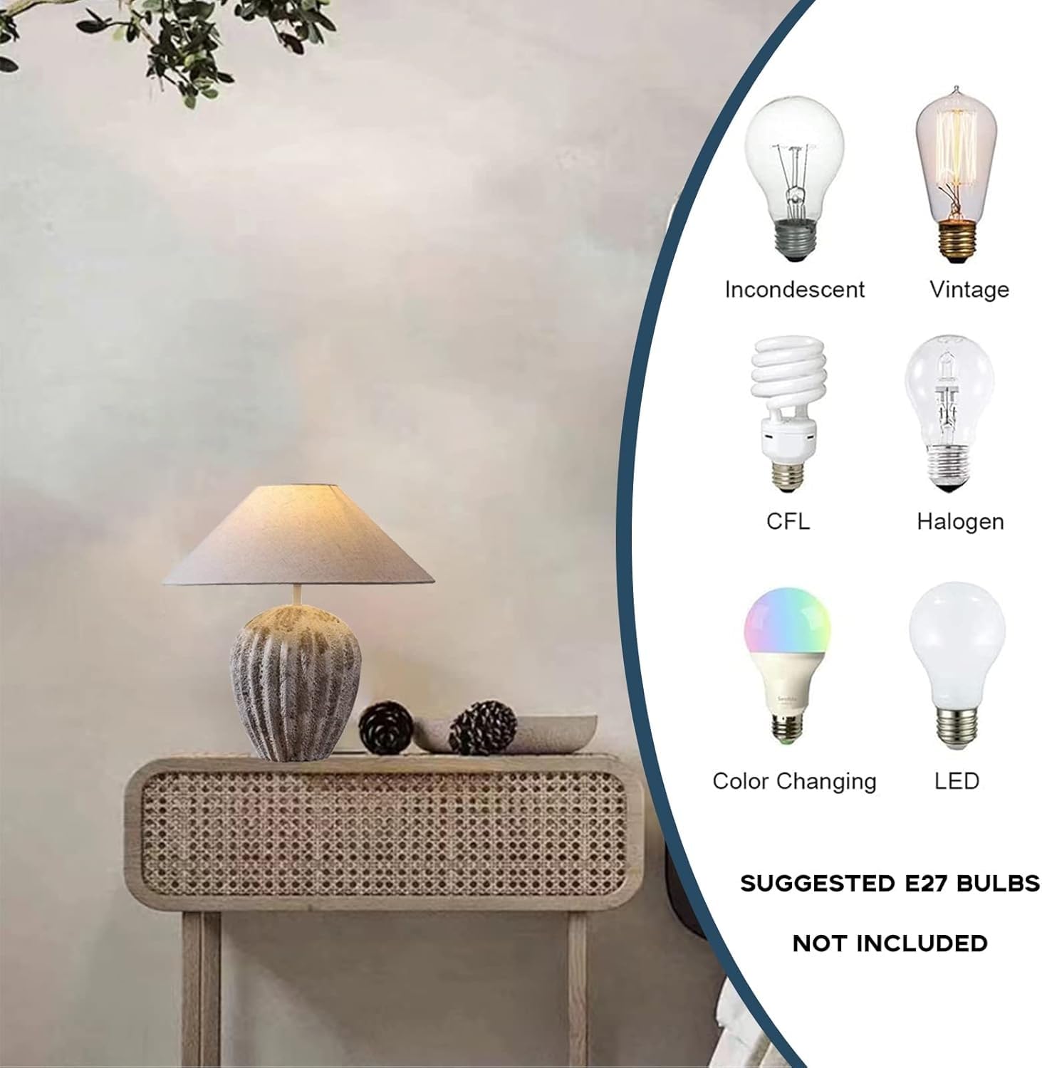 Lampada da tavolo rustica in stile sud-occidentale, realizzata a mano, in ceramica bianca, mini decorativa con paralume in lino
