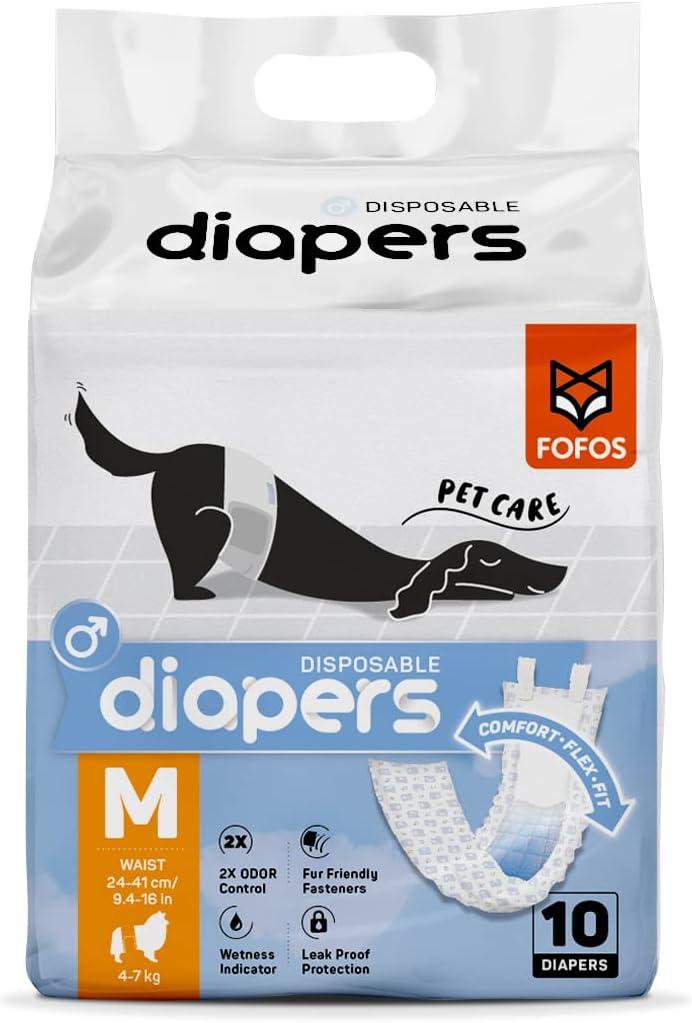 - BarkButler x FOFOS Diaper Male Dog M โ Dog Diapers Male, Dog Diapers Male Small (Waist Size 24โ41 cm, 10pcs) โ White