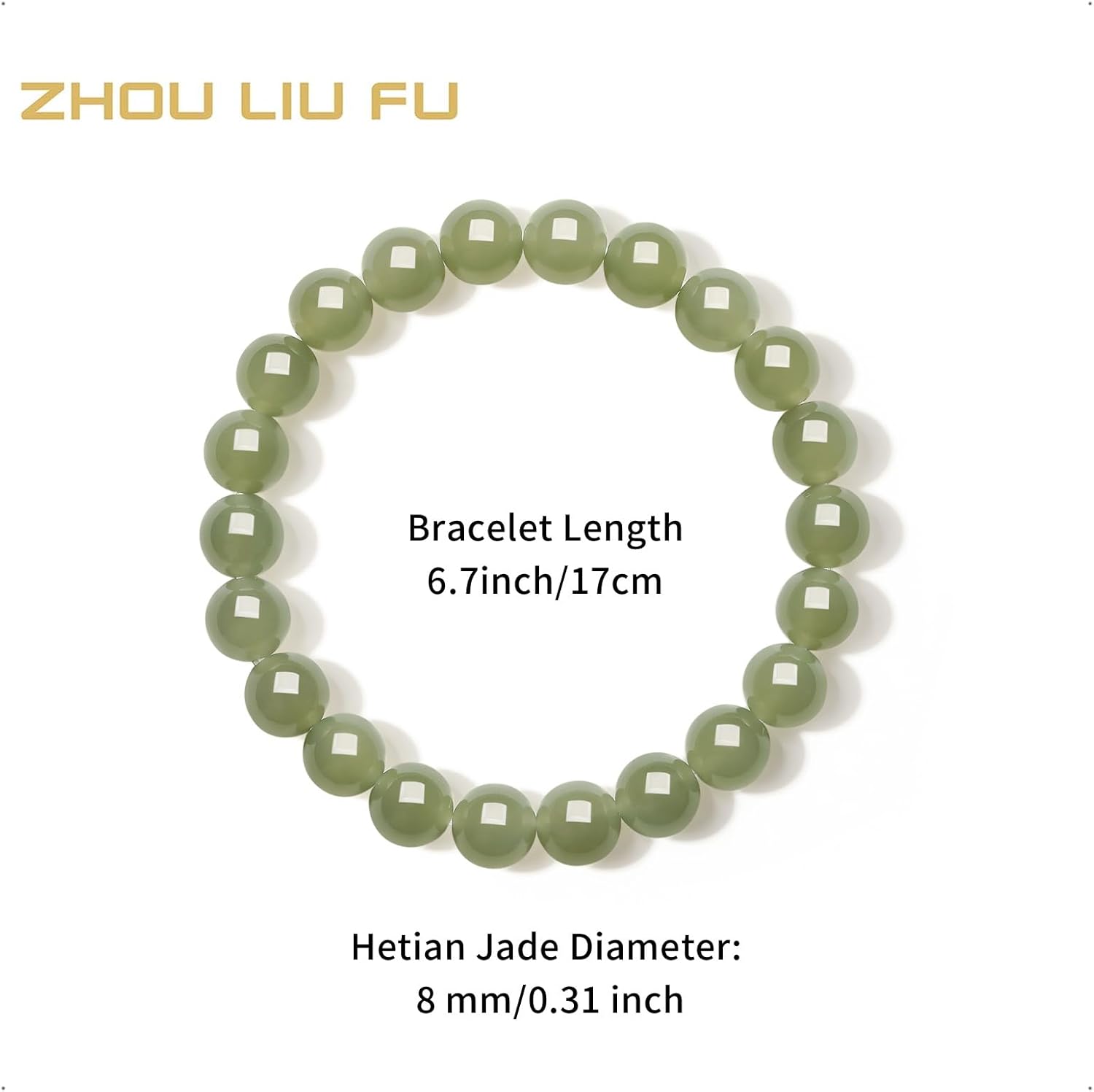Real Jade Bracelet Green Jade Beaded Bracelets Healing Nephrite Natural Gemstone 8mm Beads Good Luck Jewelry for Women Her Mother Gifts Birthday Anniversary New Year 17cm/6.7" Y1913217