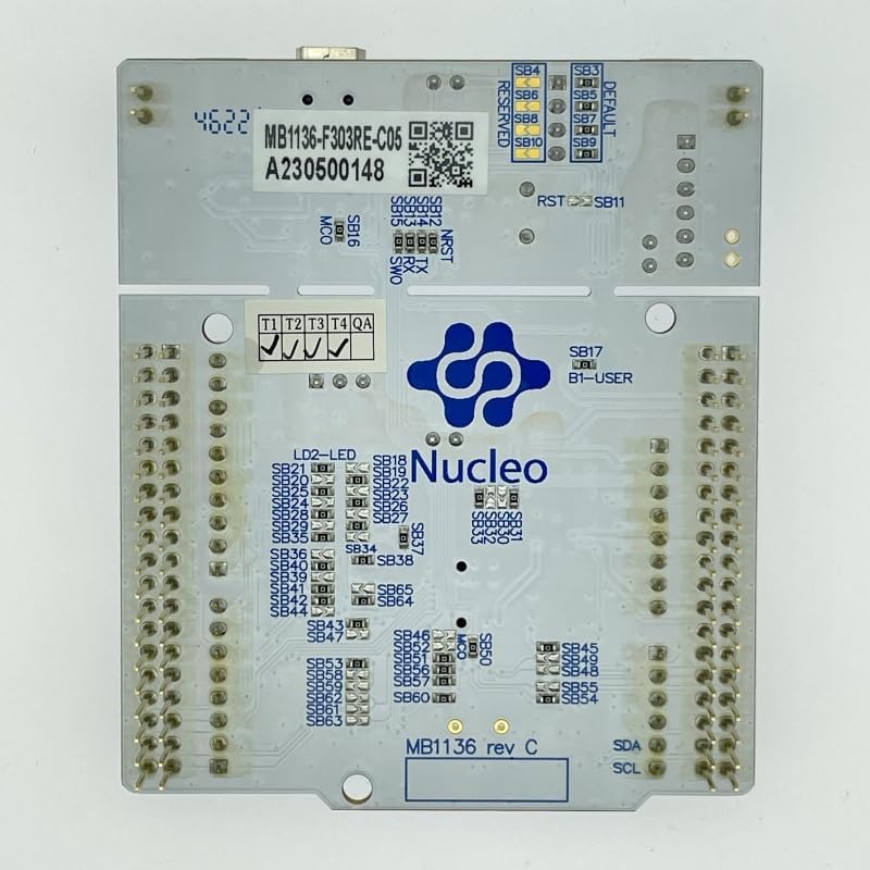Angular view of the STM32 Nucleo-64 Development Board, showcasing its compact form factor and the arrangement of headers and components.