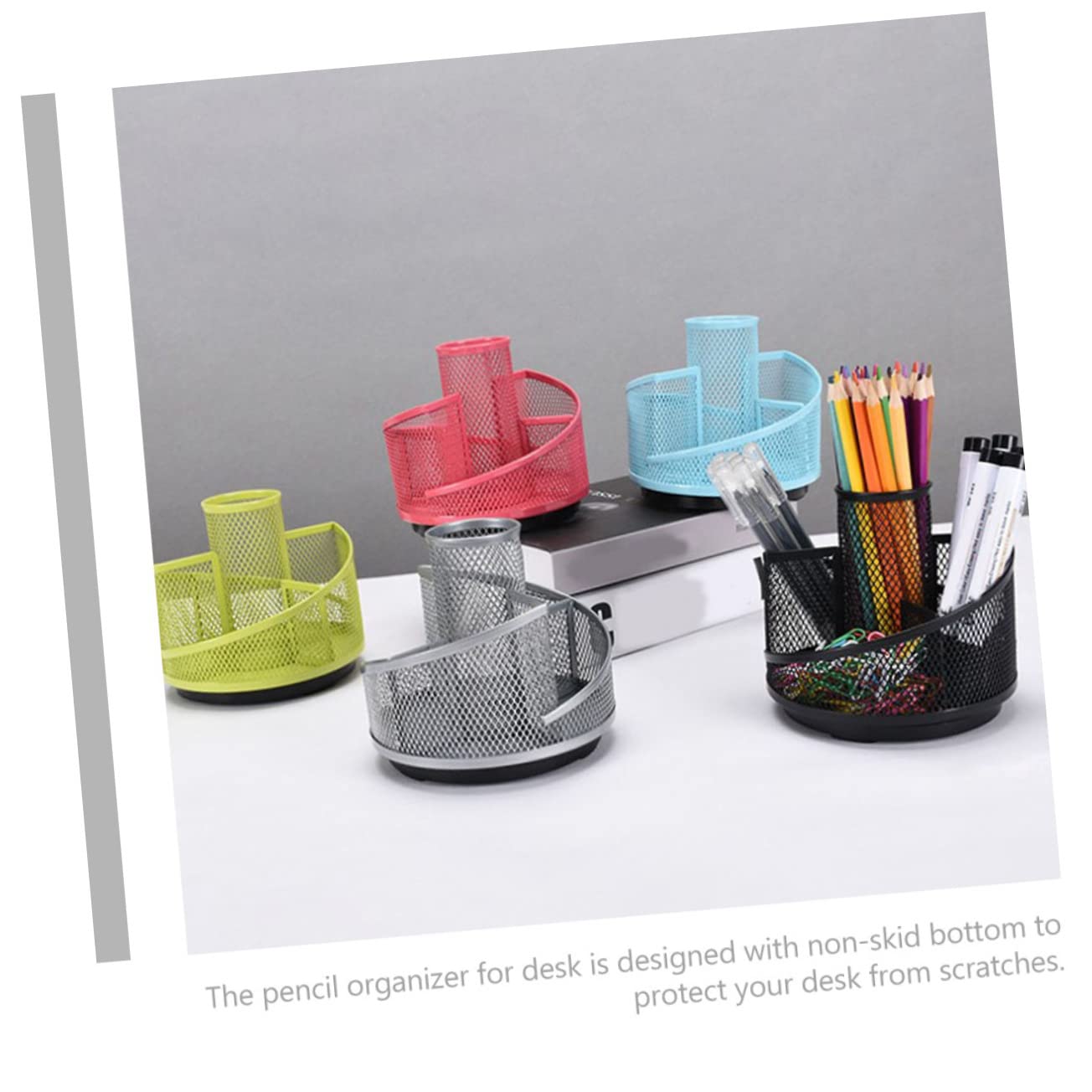 SEWACC 4 Stück Metall Drehbarer Stiftehalter Schreibtisch Organizer mit Fächern Multifunktionale Aufbewahrungsbox für Kosmetik Bürobedarf und Schreibwaren Stabil und Langlebig Schwarze
