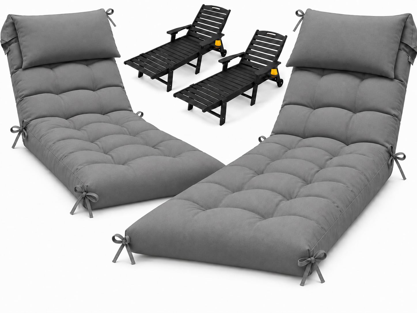 View 1 of 2 Pack 76 x 22 x 4.7" Waterproof Chaise Lounge Chair Cushion Outdoor Gray