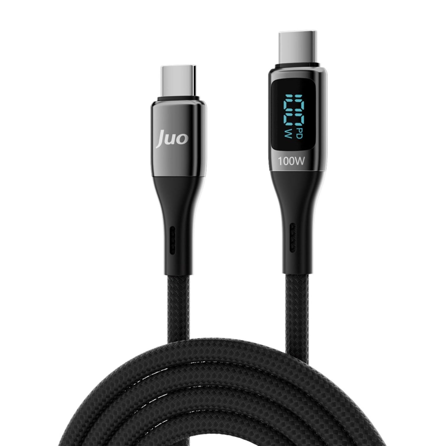 Juo 100W 5A QC4.0 Dijital Led Ekranlı E-Mark Çipli USB PD Type-C Hızlı Şarj ve Data Kablosu 1 Metre