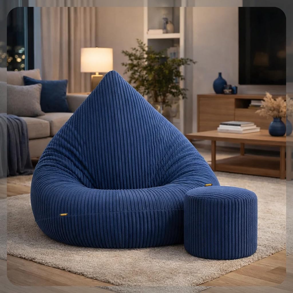Puff Salon con Reposapiés 95x95x120 cm - Puff con Relleno Incluido para Interiores - Bean Bag XXL de Pana para Adultos y Niños - Decoracion Habitacion para Salón y Dormitorio