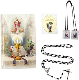 First Communion Kit | Boys and Girls First Communion Bundle | Black or White | Comes with Communion Book, Rosary, Scapular and Pin | Kit Comes with Plastic Holding Case | Christian Home Goods