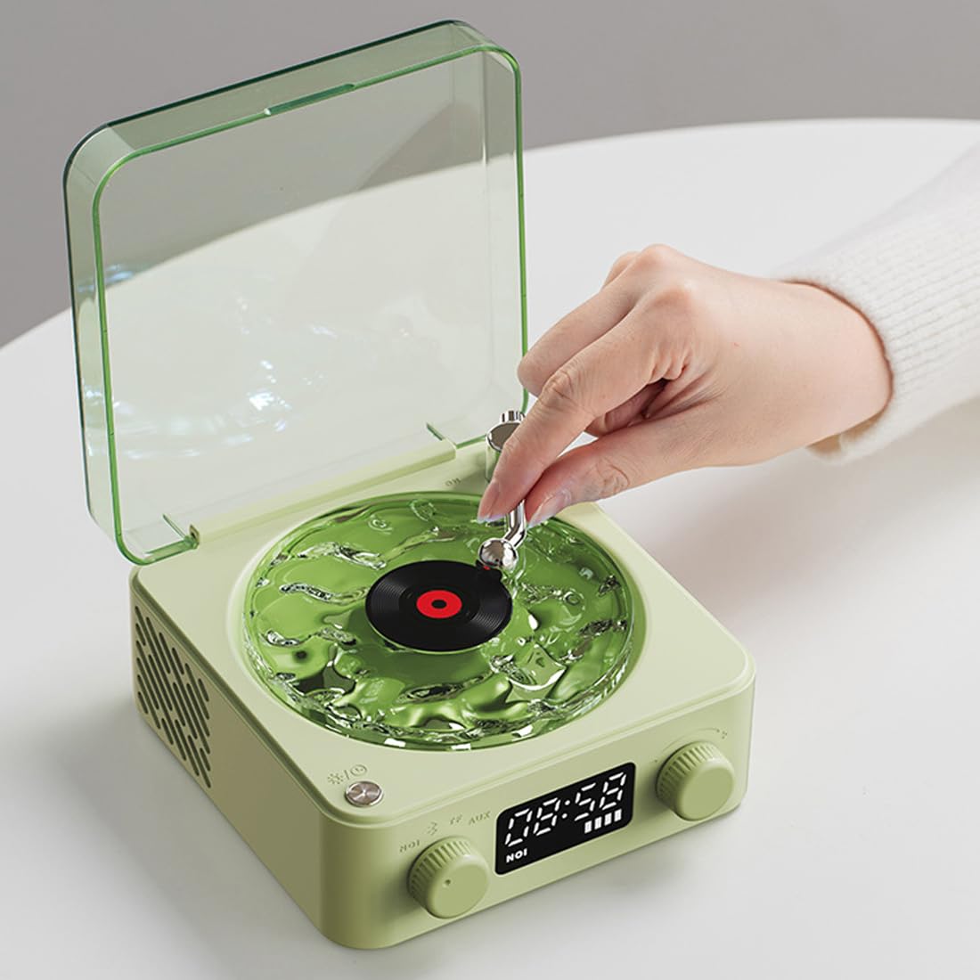 The Waves Vinylspeler, draagbare Waves vinylluidspreker met RGB-omgevingsverlichting, 5W 1500mAh vinyl platenspeler, retro met witte ruis, Bluetooth, TF, AUX- modus (lichtgroen The Waves Vinylspeler, draagbare Waves vinylluidspreker met RGB-omgevingsverlichting, 5W 1500mAh vinyl platenspeler, retro met witte ruis, Bluetooth, TF, AUX- modus (lichtgroen