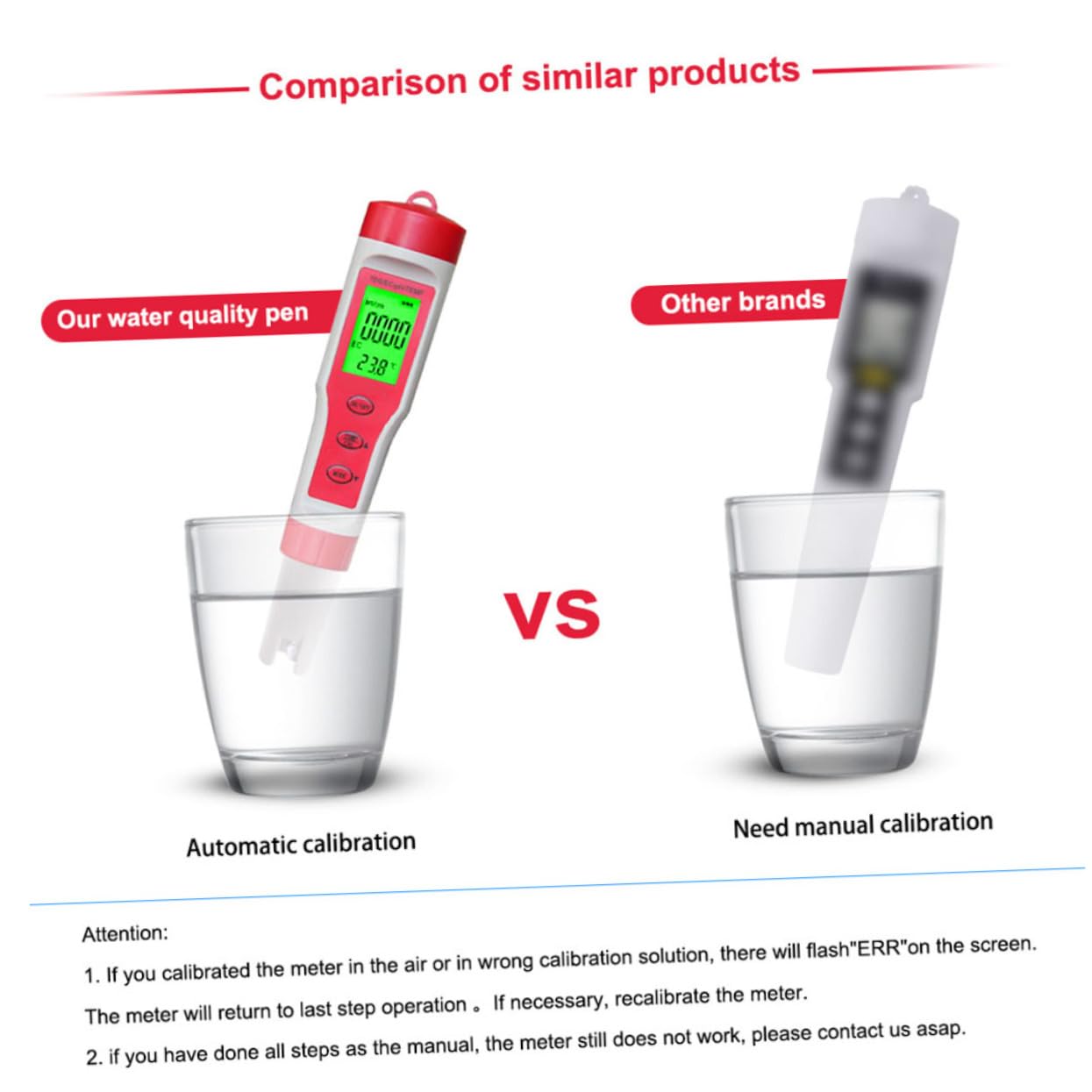 Tester Pen Digitale 4 in 1 per Qualità Dell'acqua Rosso 3 Pezzi