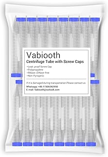 50 Pack 15mL Conical Centrifuge Tubes, Vabiooth Sterile Plastic Test Tubes with Screw Caps Graduated Marks Write-on Spot, Non-Pyrogenic, DN/RNase Free