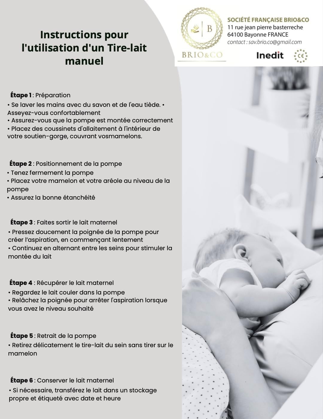 Tire Lait Manuel [Société Française] TireLait Facile À Utiliser - Design Sympa et Ergonomique (150mL) - Sans BPA - Manuel pour Les Essentiels de L'allaitement