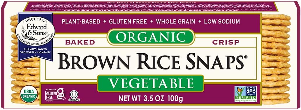 Edward & Sons Organic Vegetable Brown Rice Snaps - Oven Baked, Whole Grain, Gluten Free, No Added Oils, Low Fat, Sodium Free, Non-GMO Project Verified, USDA Organic - 3.5 Oz (Pack of 12)