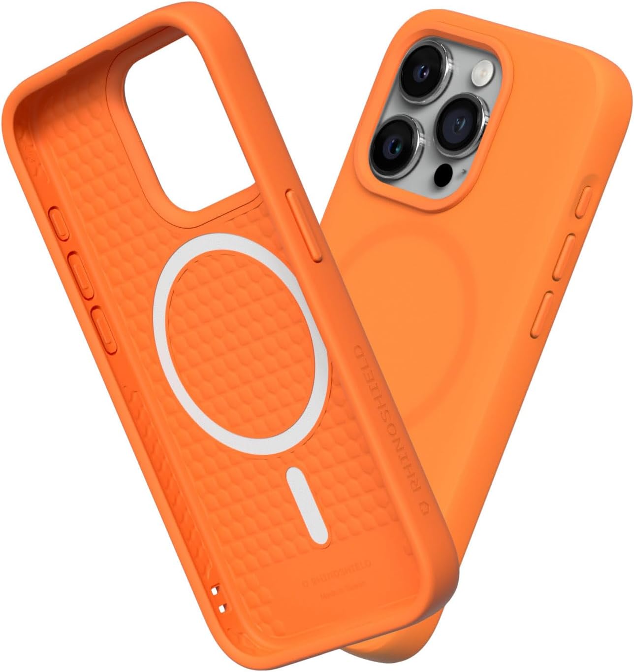 RhinoShieldCase Compatible with (iPhone 15 Pro), SolidSuit - MagSafe Compatible, Shock Absorbing and Slim Protective Case with Premium Finish, 3.5 Metre Drop Protection, Orange