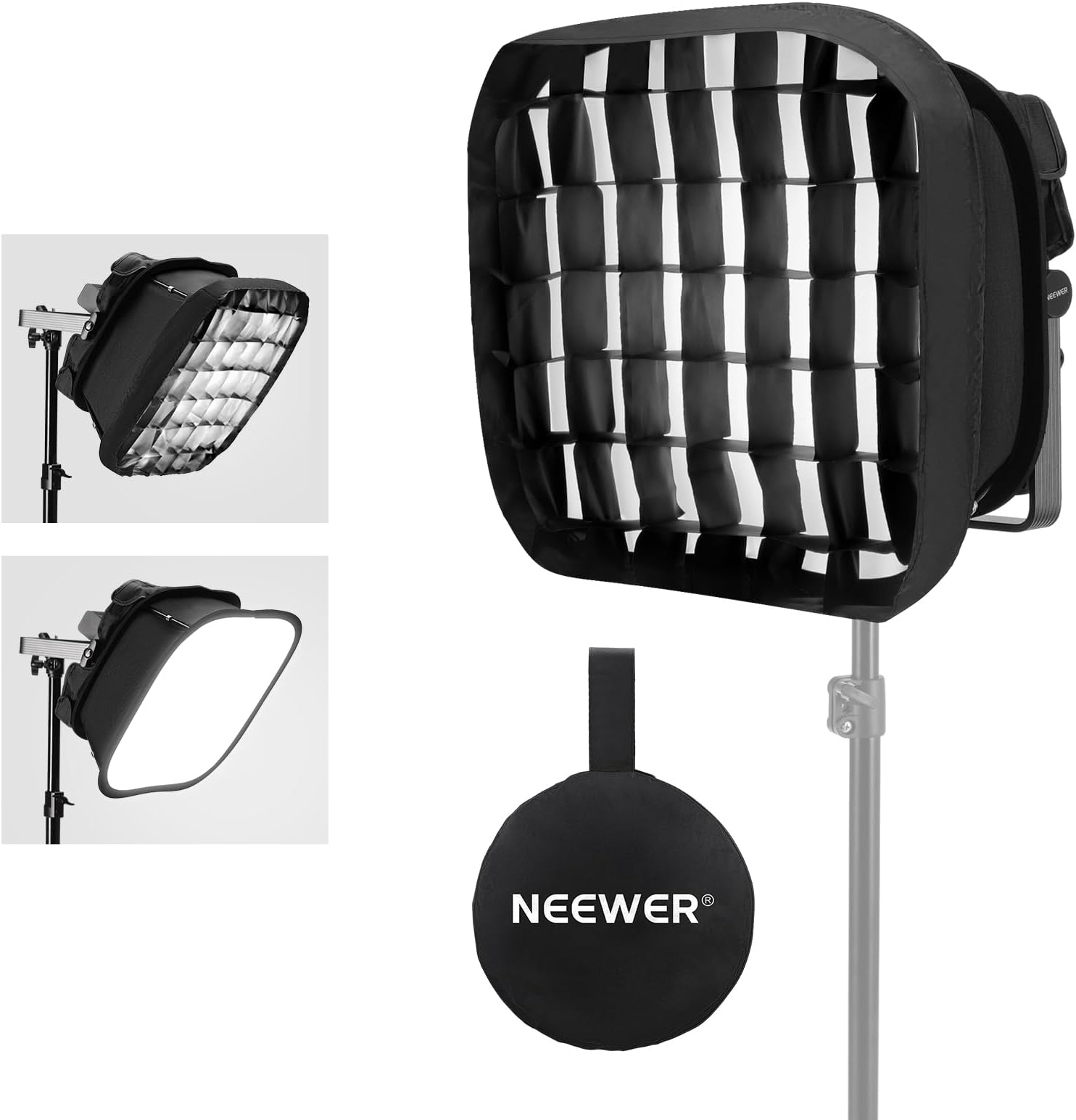 NEEWERSoftbox Diffuser for RGB1200 LED Video Light Panel,16.5"x14.6"/42x37cm Foldable with Honeycomb Grid, Strap & Bag for Photo Studio Portrait Video Recording Photography Lighting Control, NS1S