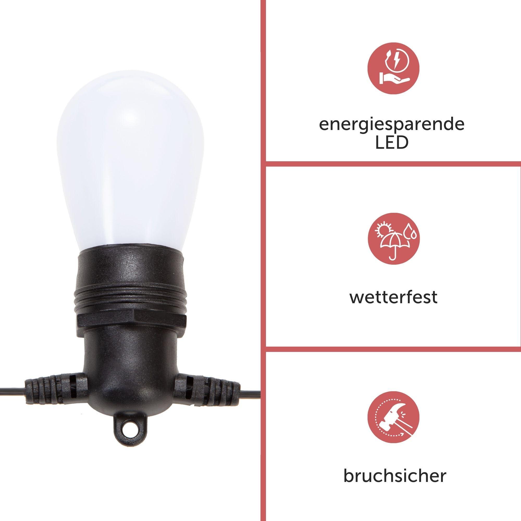 Lichterkette außen bunt, LED Lichterkette smart Outdoor, Lichterkette aussen smart home, RGBW Glühbirnen, Lichterkette mit App-Steuerung Tuya und Musiksynchronisation, 15 m