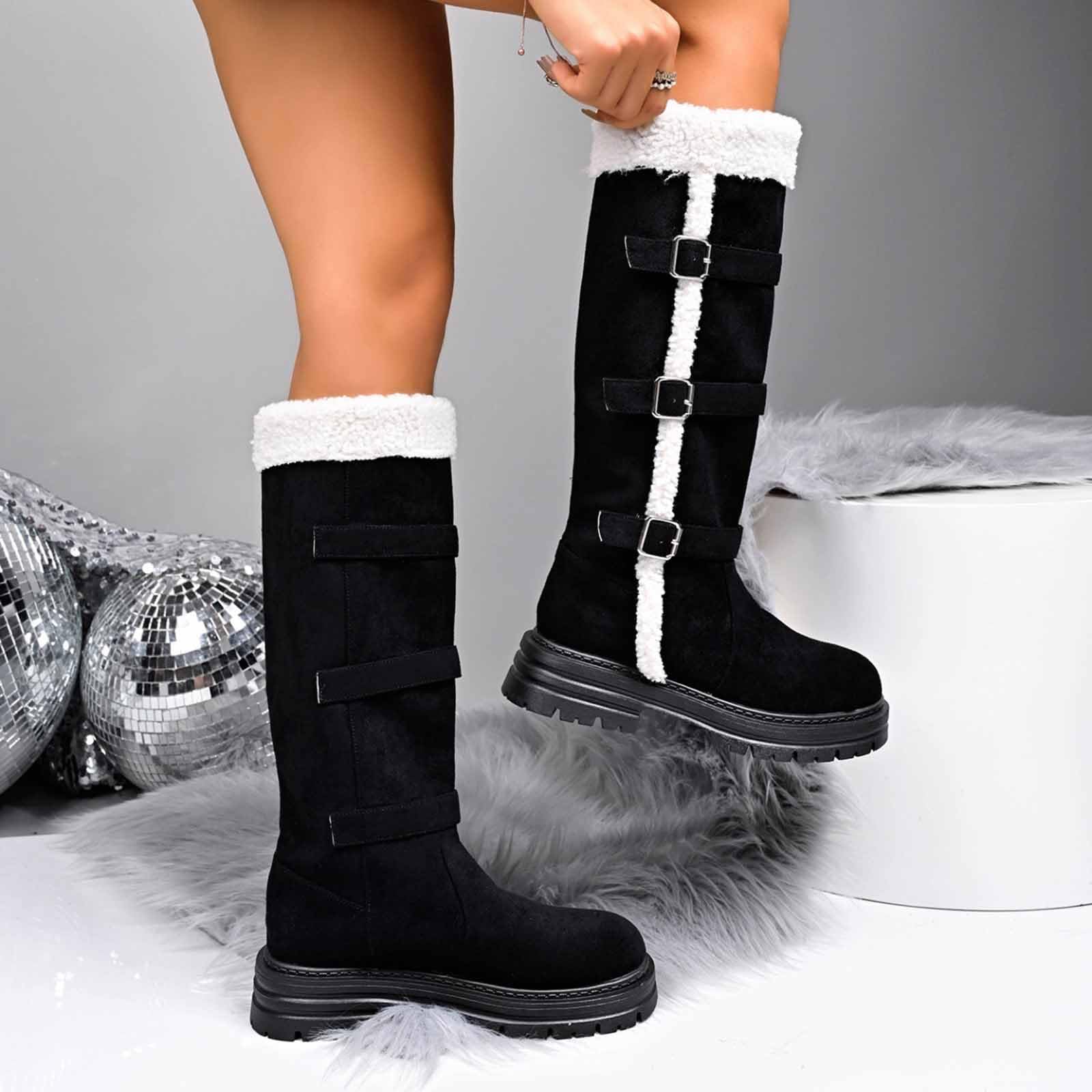 Stivaletti Imbottiti Donna Stivali Invernali con Fibbia Per Cintura, Suola Plateau Spesso, Tomaia Foderata In Finta Pelle, Alti Alla Caviglia Comfort e Aderenza Durante Il Freddo