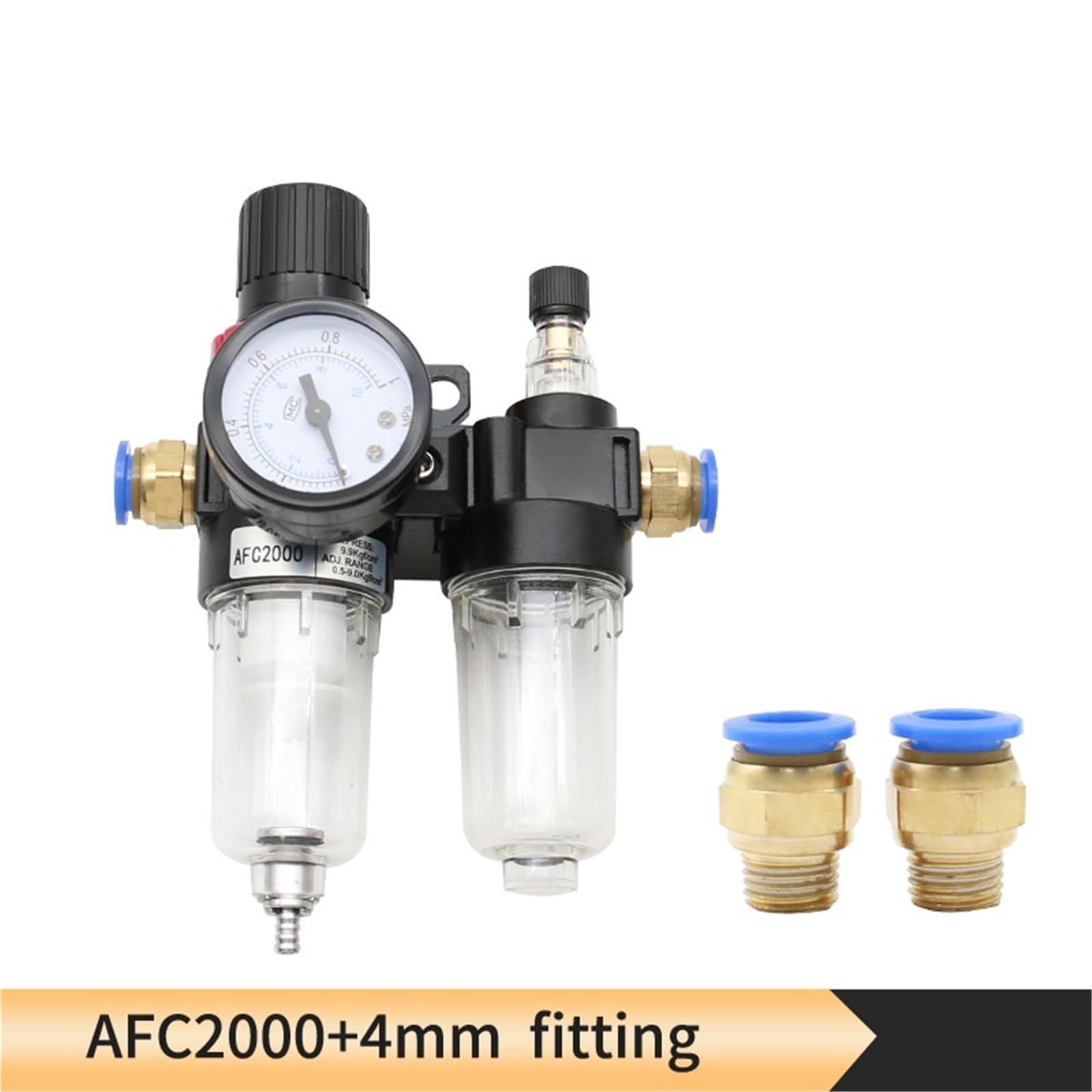 Il filtro dell'aria separatore di olio e acqua for compressore d'aria AFC2000 AFR2000 AL2000 G1/4 viene utilizzato for ridurre la pressione del regolatore della valvola 1 pz.(PC 4mm Fitting)