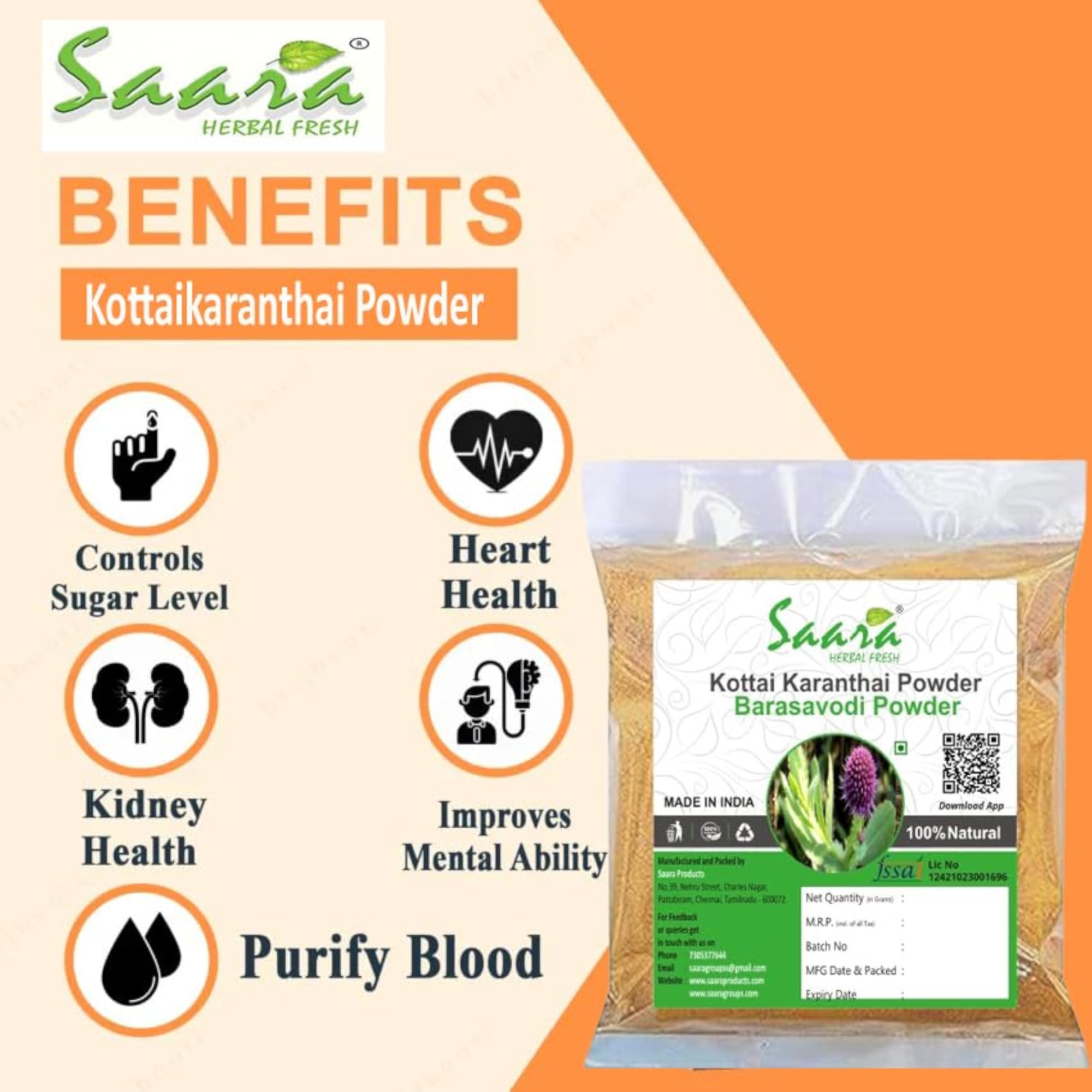 Saara Herbal Fresh Kottakaranthai Powder, 50 GM