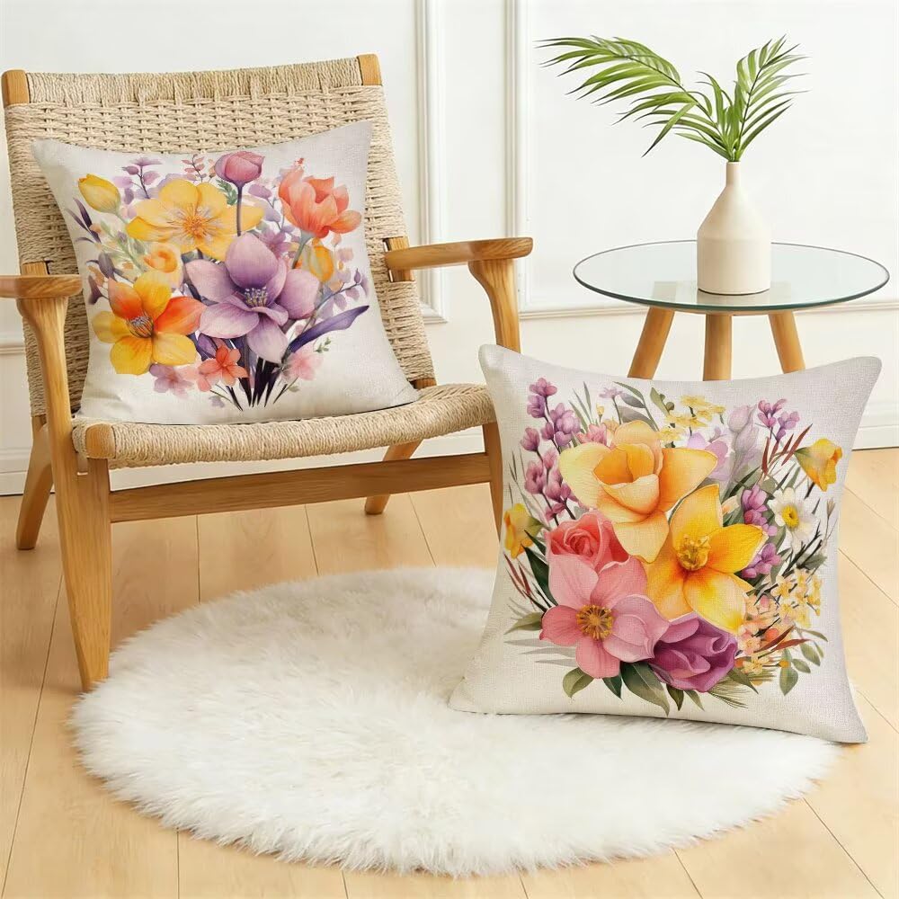 Federe Cuscini da Esterno Impermeabili 65x65 Primavera Copri Cuscini per Divano Fiori Federa Cuscino Moderno Decorativi Copricuscini per Divano Giardino Patio Soggiorno Copricuscino Set di 2 (IU47)