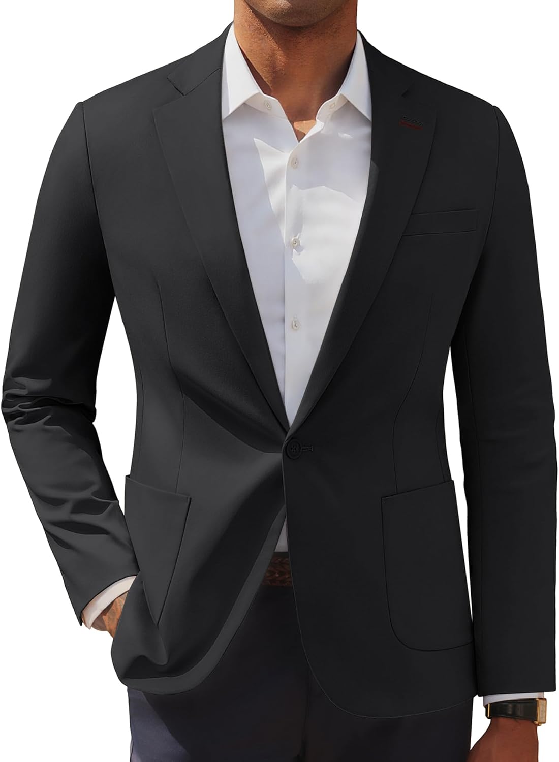 PJ PAUL JONES Men's Casual Sport Coats One Button Slim Fit Blazer Lightweight Notched Lapel Solid Suit Jacket Large Black