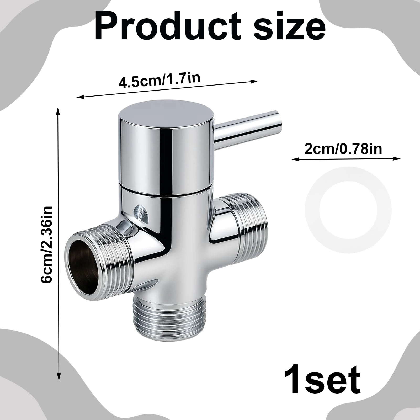 Duschumstellventil, Ersatz, T Stück Wasseranschluss, 3-Wege-T-Adapter, Absperrventil für Duschkopfarmumsteller, Umstellventil Ventil Umschalter 1/2 AG zu 1/2 AG (Ventil08)