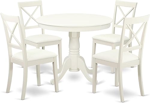 East West Furniture Juego antiguo, lino blanco