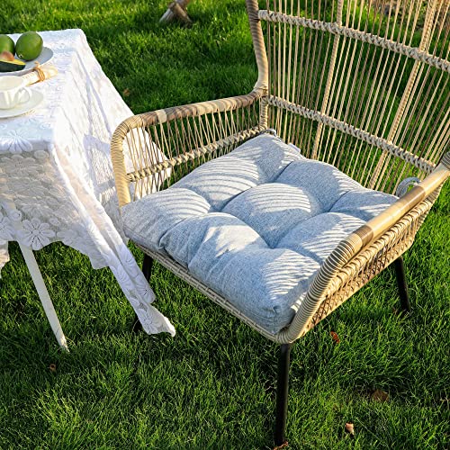 Faible Poisson Outdoor Cushions, 21 X 21 Inch Printed Tufted Chair Seat Cushion Garden Water-Resistant Patio Furniture Cushions With Anti-Slip Straps For Indoor Chairs Pads, 2 Pack, Light Blue #TOP3