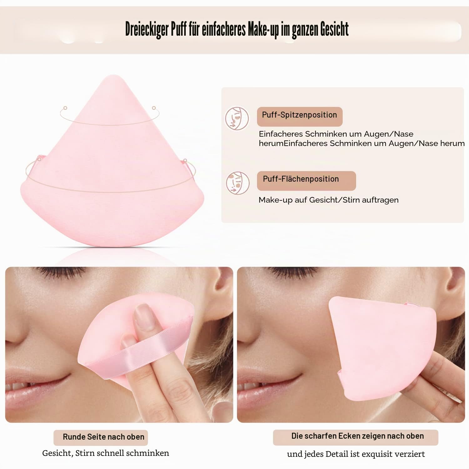 Schwamm-Set mit 8 Stück Baumwoll-Puderquaste, dreieckig, super weich für trockenes und nasses Make-up, Concealer, lose und Körperpuder, Foundation, Rouge, Make-up-Set (Rosa)