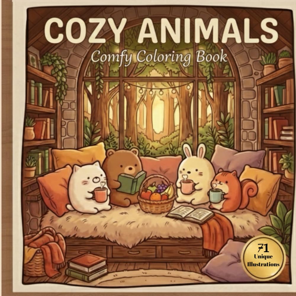 cozy animals comfy coloring book: Coloring Book for Adults and Teens Featuring Super Cute Animal Characters with Easy and Simple Designs for Relaxation