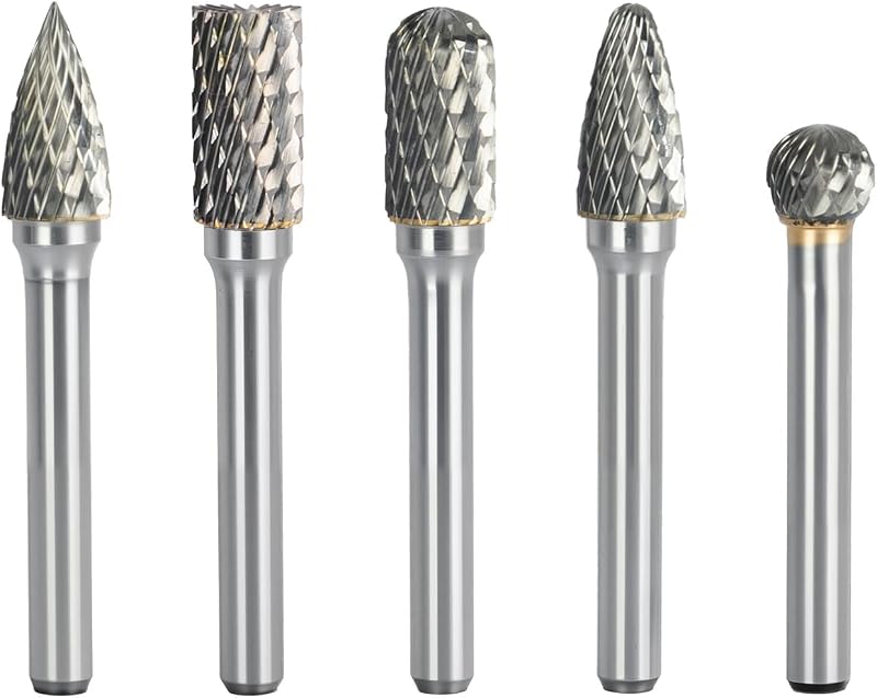CSOOM Juego de fresas de carburo con vástago de 1/4 de pulgada, 5 piezas, brocas de molienda giratorias con cabeza de 8 mm