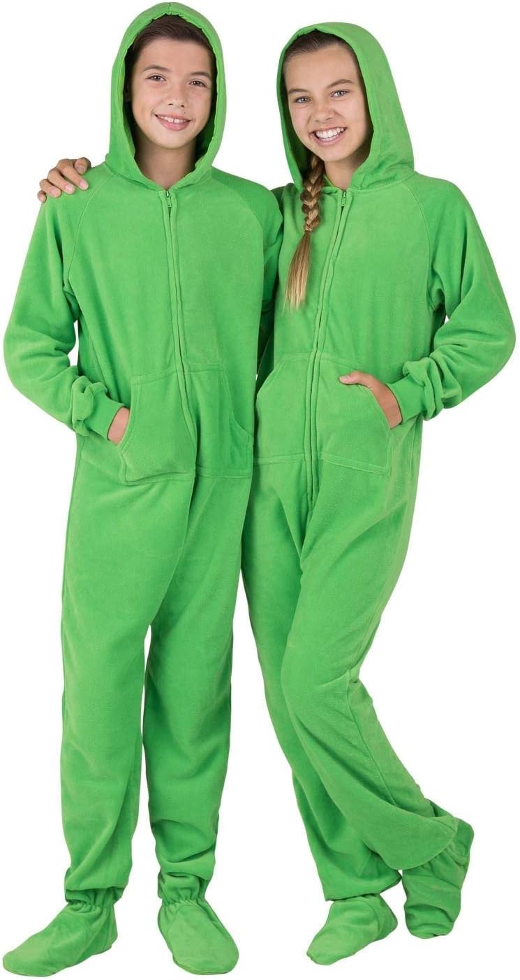 Footed Pajamas - Emerald Green Kids Hoodie Fleece One Piece - Kids - XLarge (Fits 5'0-5'3")