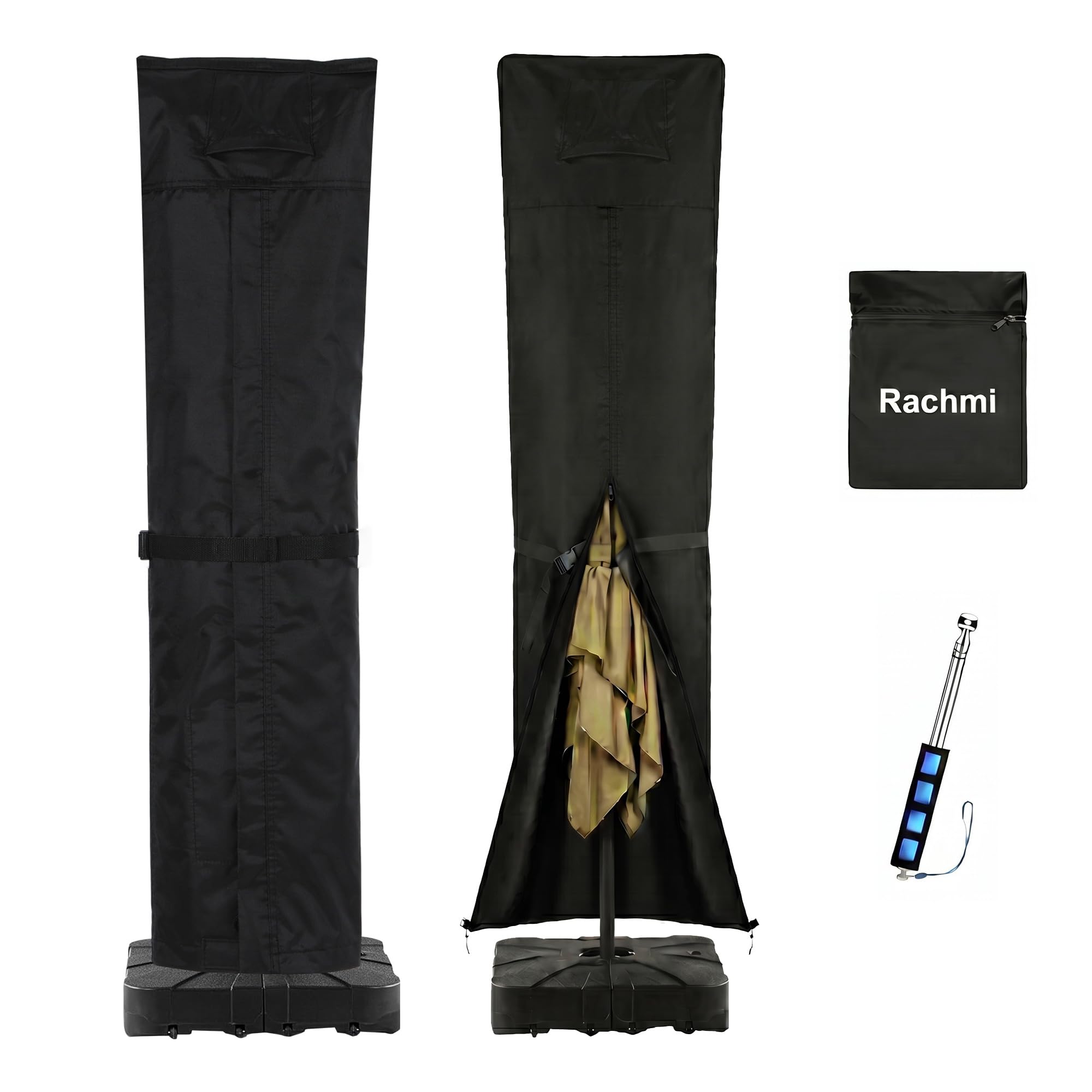 Rachmi Housse de parasol déporté pour parasol de patio de 2,7 à 4,9 m, de haute qualité, résistante à l'eau, aux UV et à la décoloration, convient pour parasol de jardin rond/carré avec fermeture