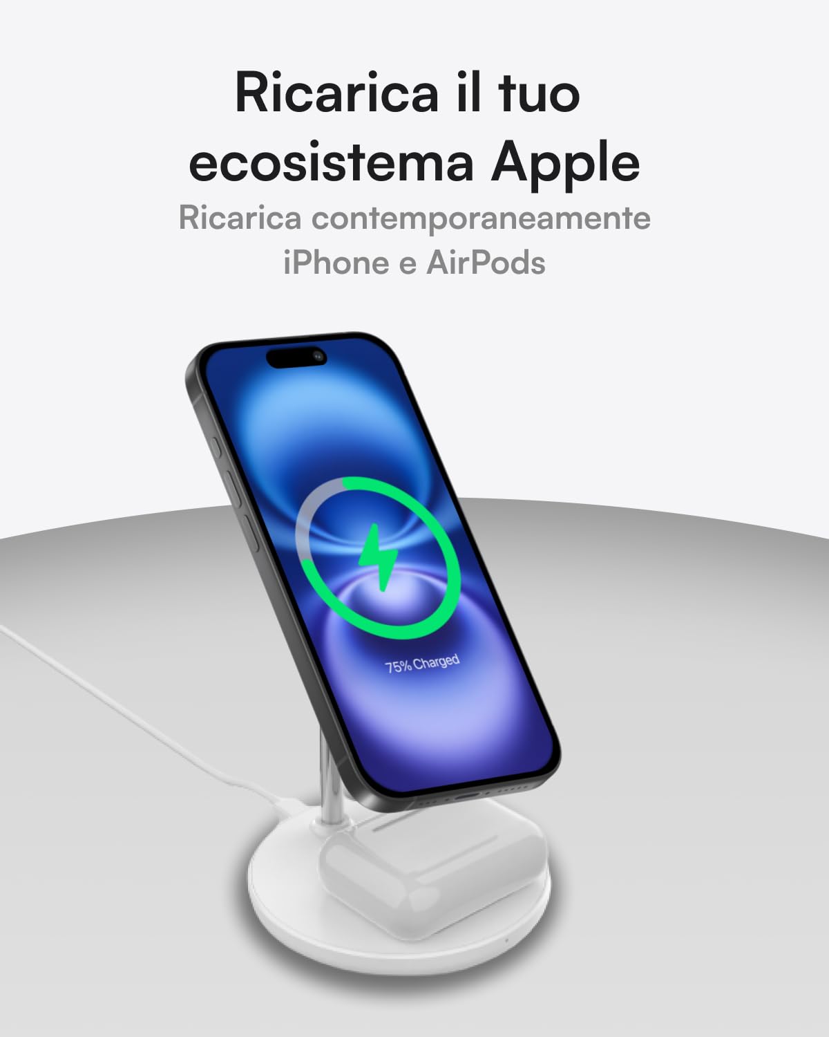 Volta Caricatore Magnetico 2 in 1, Stand per iPhone e AirPods, Caricatore Wireless Magnetico Compatibile con iPhone 16/15/14/13/12 Serie, AirPods Pro