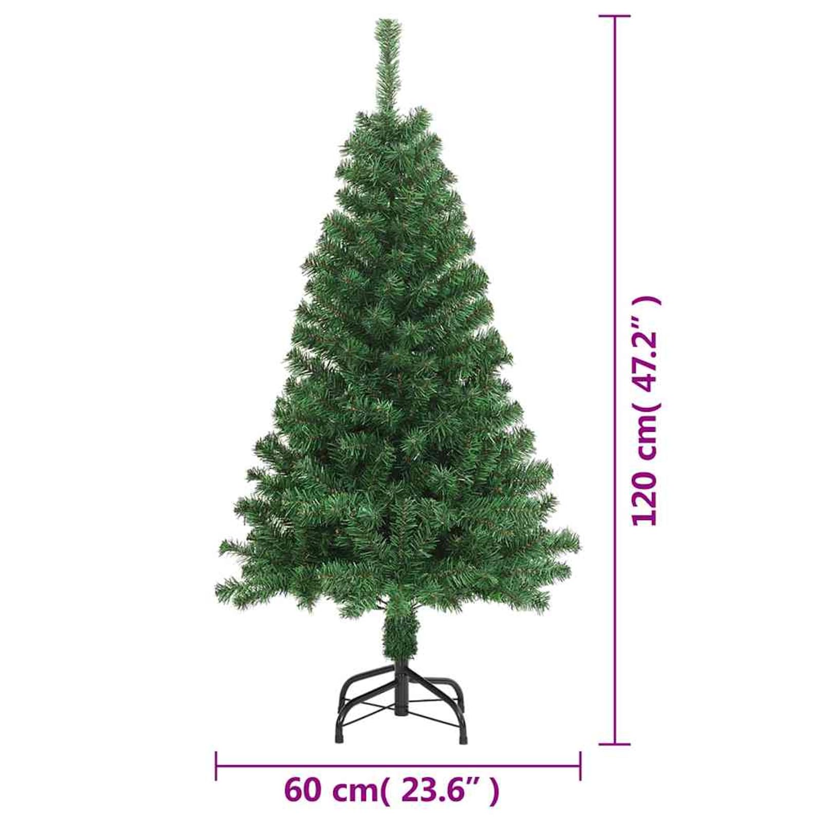 Albero di Natale Artificiale 120 cm Verde con 380 Punte, Rami Folti in PVC, Supporto in Acciaio, per Interni ed Esterni Riparati, Facile da Montare
