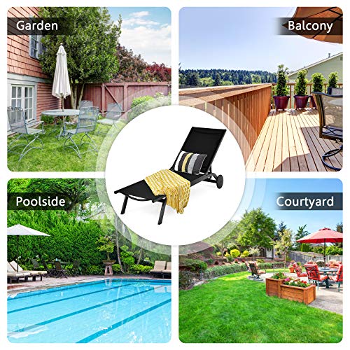 Giantex Lounge Chairs For Outside Patio Chaise Lounges Aluminum Recliner W/Adjustable 6 Backrest Positions And Wheels For Patio Beach Poolside Outdoor Sunbathing Chair(1, Black) #TOP7