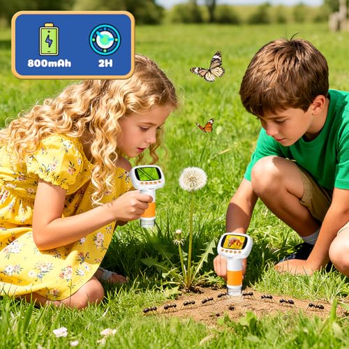 Leipan Tragbares Kinder Mikroskop, 1000x Digitales Mikroskop für Kinder, 2 Zoll IPS Bildschirm USB Microscope, Foto- und Videoaufnahme, Lupe Spielzeug ab 3 Jahre (Orange)