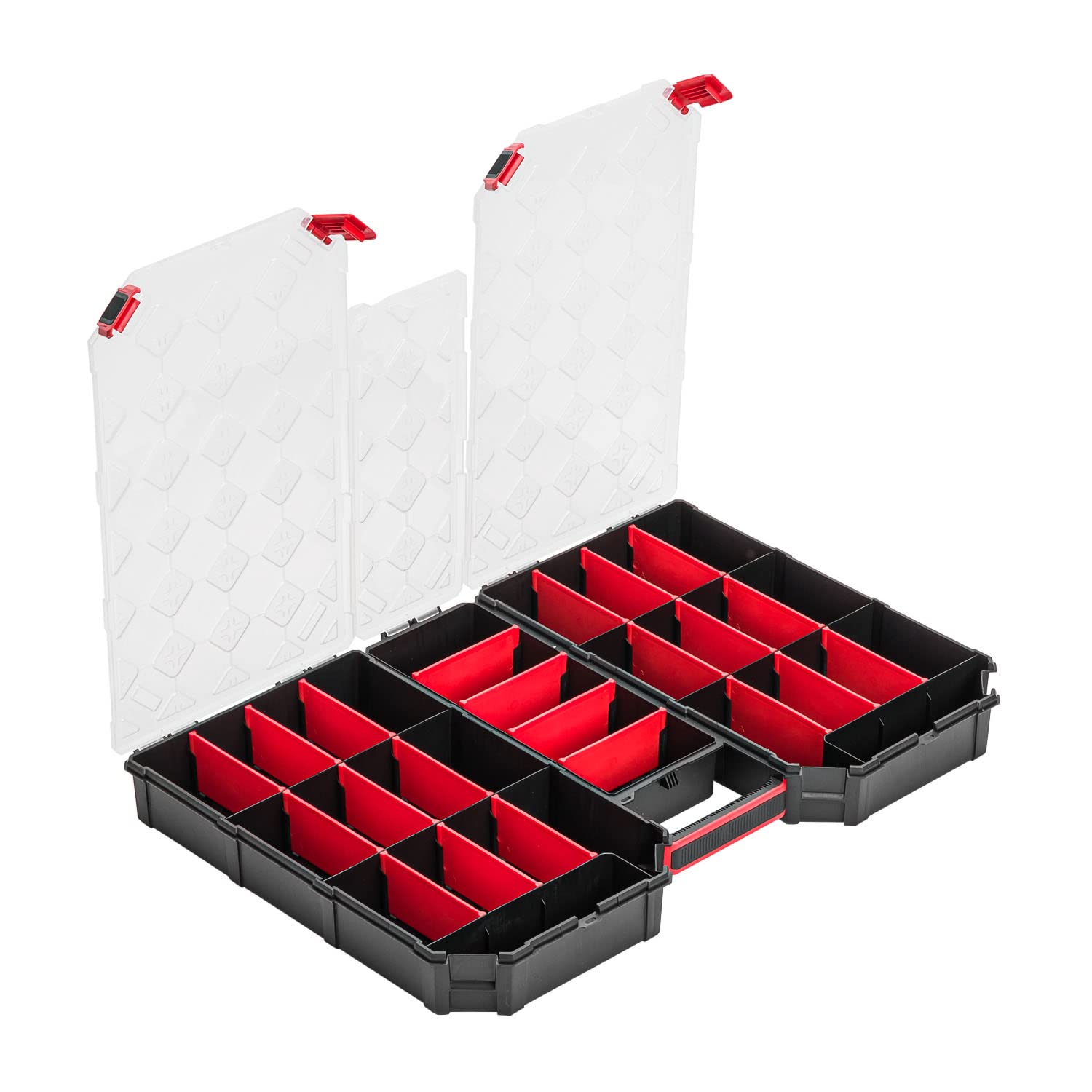 6 x modułowa skrzynka asortymentowa XXL – 390 x 577 x 60 mm – magazynek na małe części skrzynka do sortowania z przezroczystą pokrywką, walizka do sortowania, skrzynka na narzędzia, walizka asortymentowa, skrzynka z wyjmowanymi przegródkami