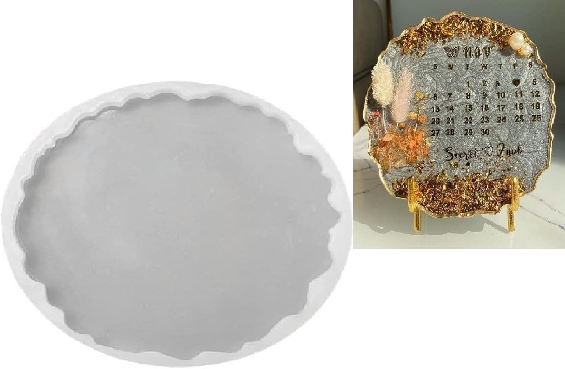 Silicone Resin Zigzag Round Dish Mold, 8 inch 6mm Deep, Circle Plate Epoxy Resin Casting Mold for DIY Faux Agate Tray, Serving Board, Coaster