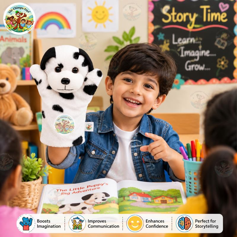 Image of Dalmatian Dog Puppet Soft Hand Puppet for Kids Role Play Storytelling Educational Toy