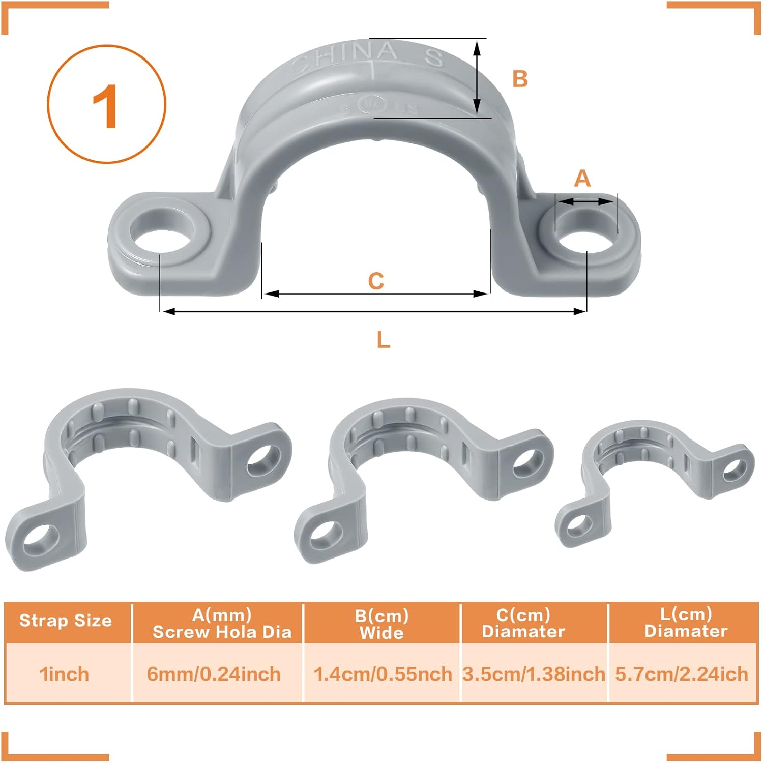 Demissle PVC Conduit Clamp 2 Hole Straps Heavy Duty Grey Plastic Conduit Strap U Clip Mounting Bracket for Cables(50 Pcs,1 Inch)