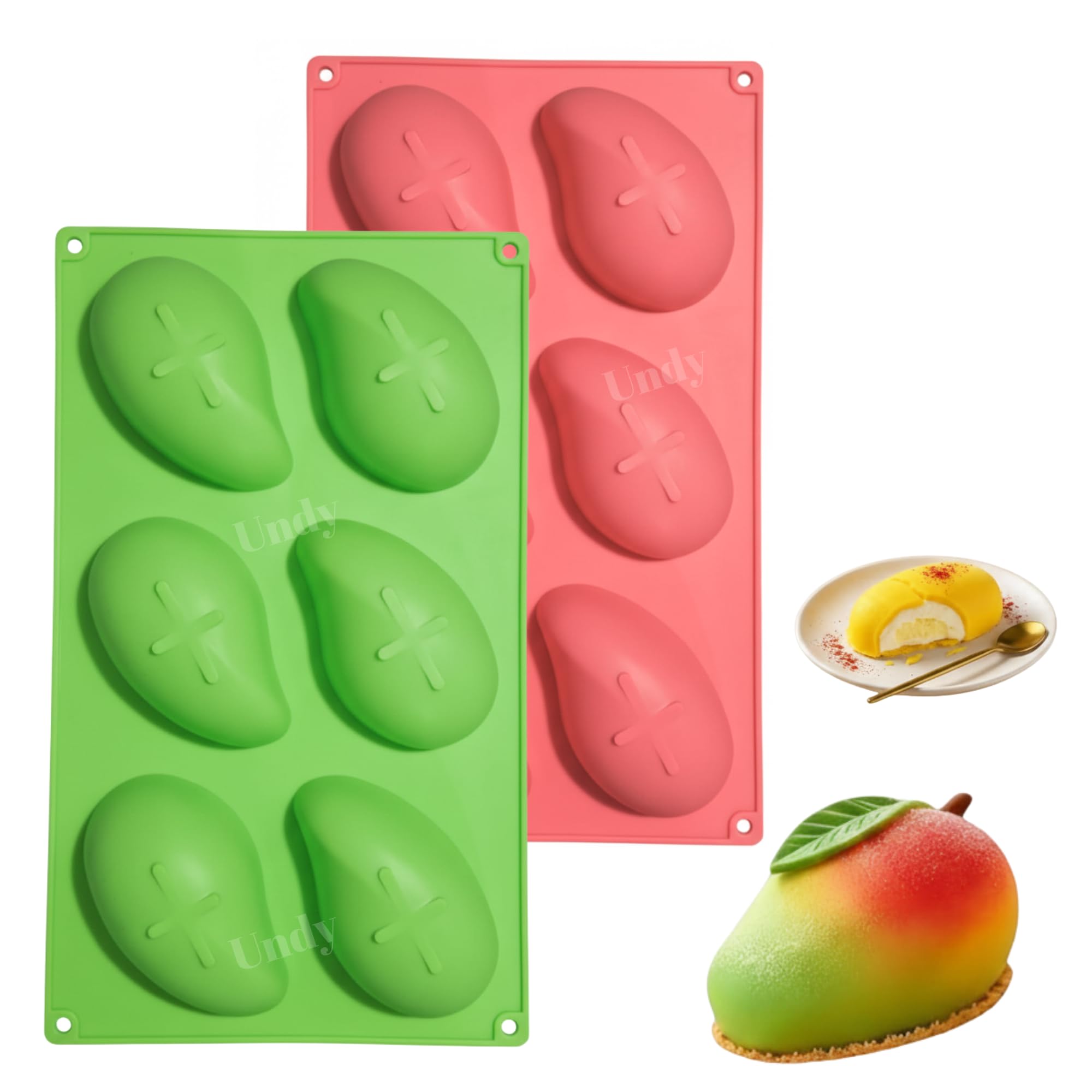 Undy 3D Realistic Mango Shape Silicone Mould - 6 Cavity | Premium Fruit Theme Dessert Mould for Mango Mousse, Cakes, Jelly, Chocolate & Ice Cream - Pack of 1