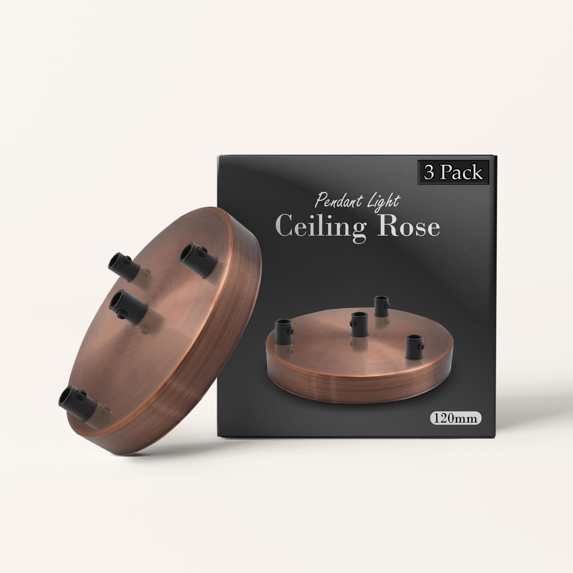 LEDSone 4 Outlet Copper Colour Ceiling Rose Perfect for Fabric Flex Cable, 120mm Metal Ceiling Light Fitting Plate with Accessories for Ceiling and Wall Lamp. (3 Pack)